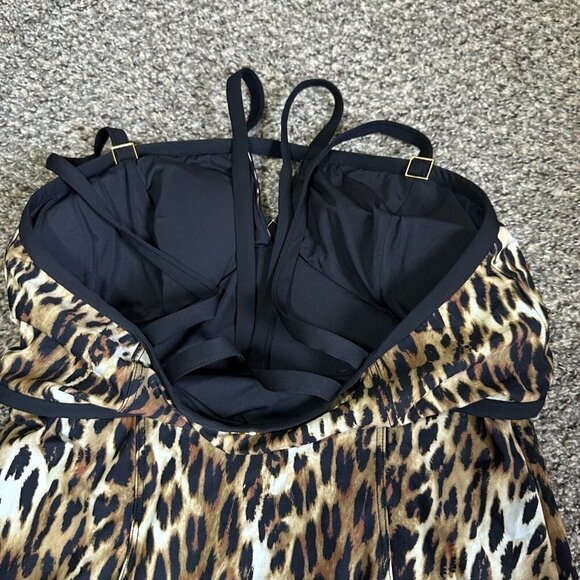 Amoressa Never Say Never Vesper One Piece Swimwear Size 14 Brown Leopard Strappy - Picture 8 of 10